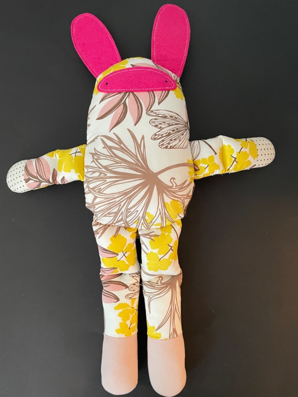 DWELL STUDIO Floral Unique Cuddle Bunny with Hot Pink Felt Ears | Collectible